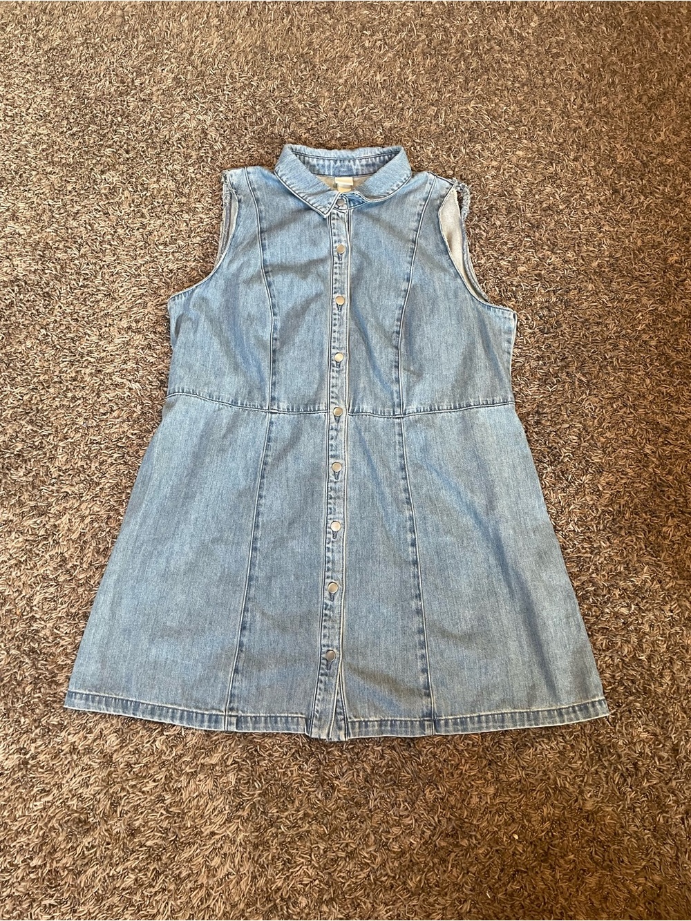 H&M Light Blue Sleeveless Denim Button-Front Mini Dress